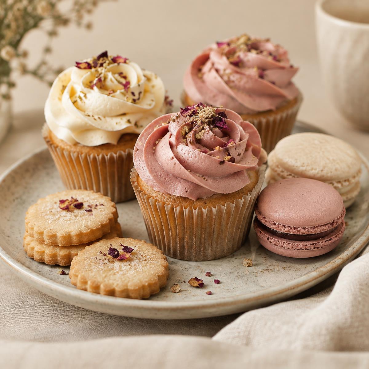 Cupcakes, macarons and shortbread treats